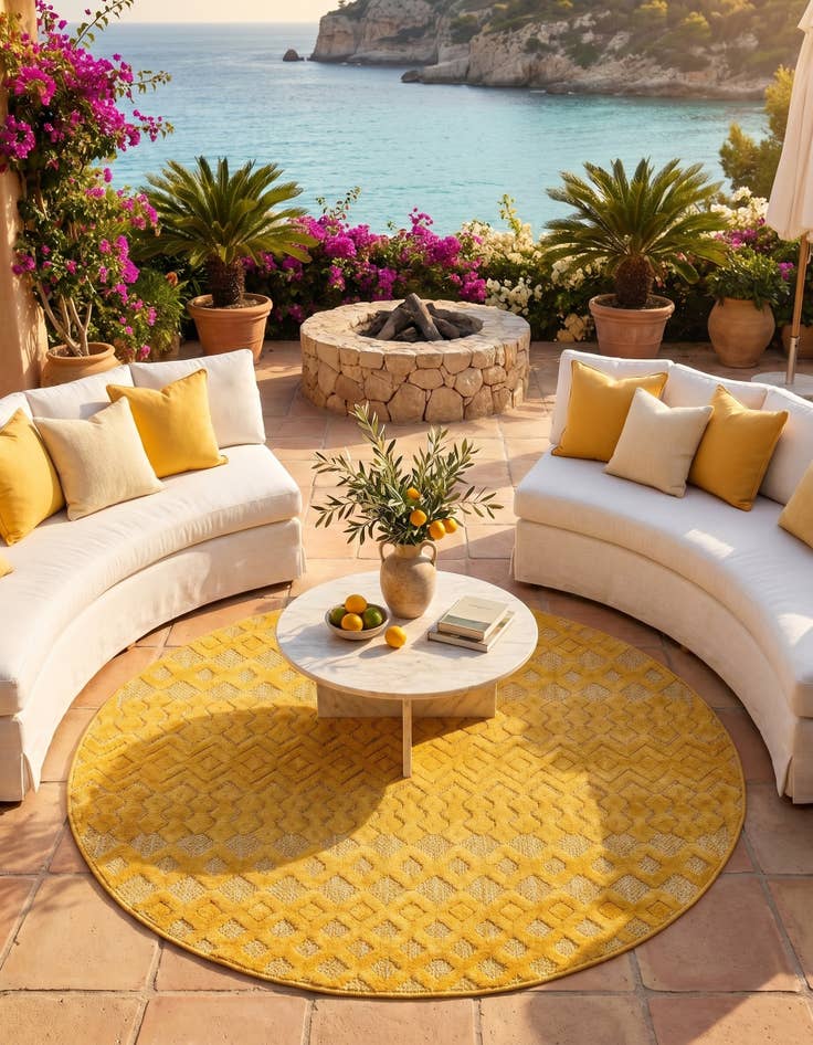Detail image of 5' 3 x 5' 3 Easy-Clean Trellis Textured Indoor / Outdoor Round Rug
