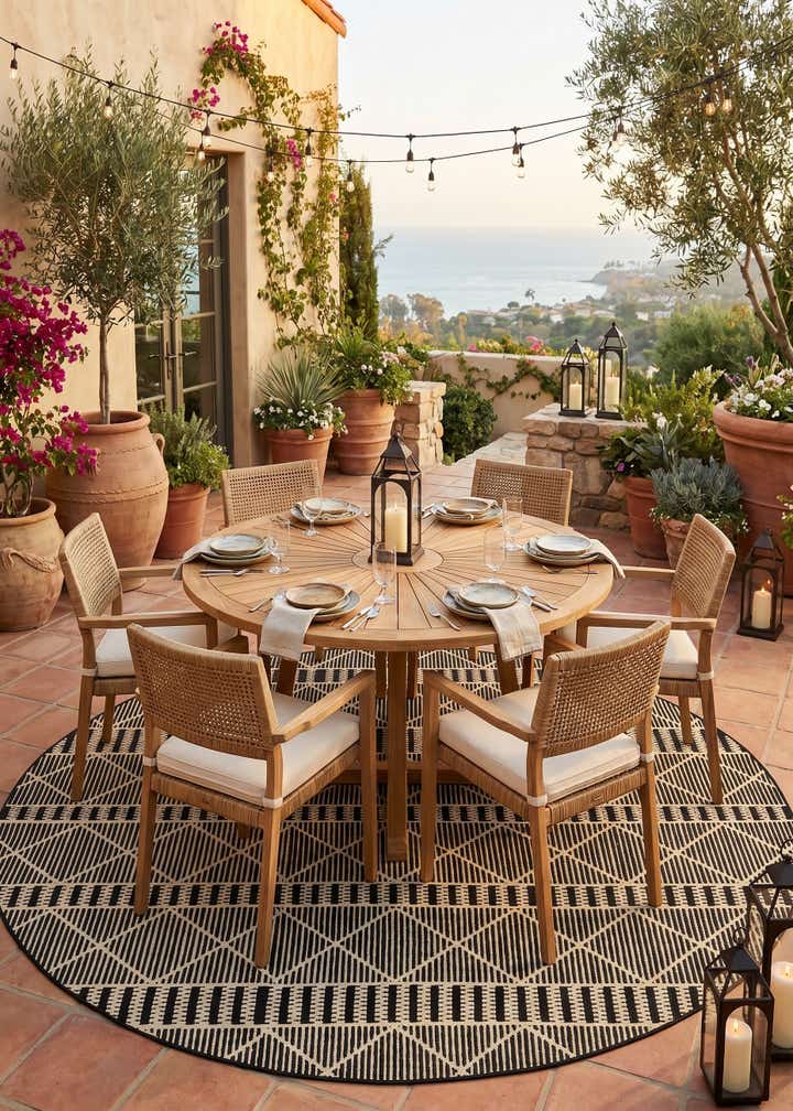 7' 10 x 7' 10 Easy-Clean Trellis Indoor / Outdoor Round Rug