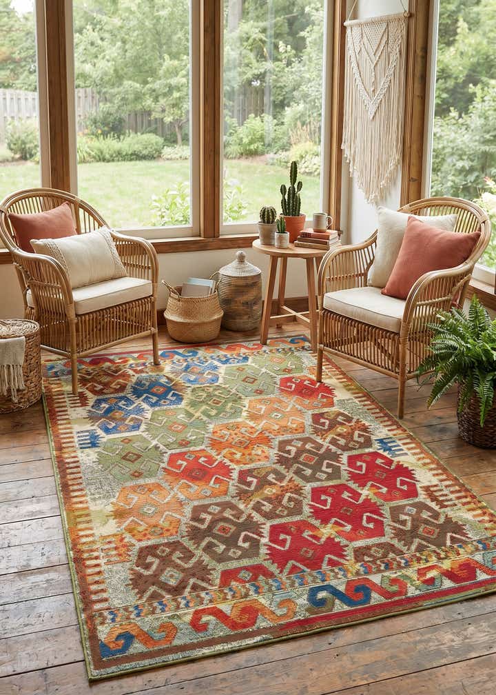 4' x 6' Easy-Clean Southwestern Indoor / Outdoor Rug