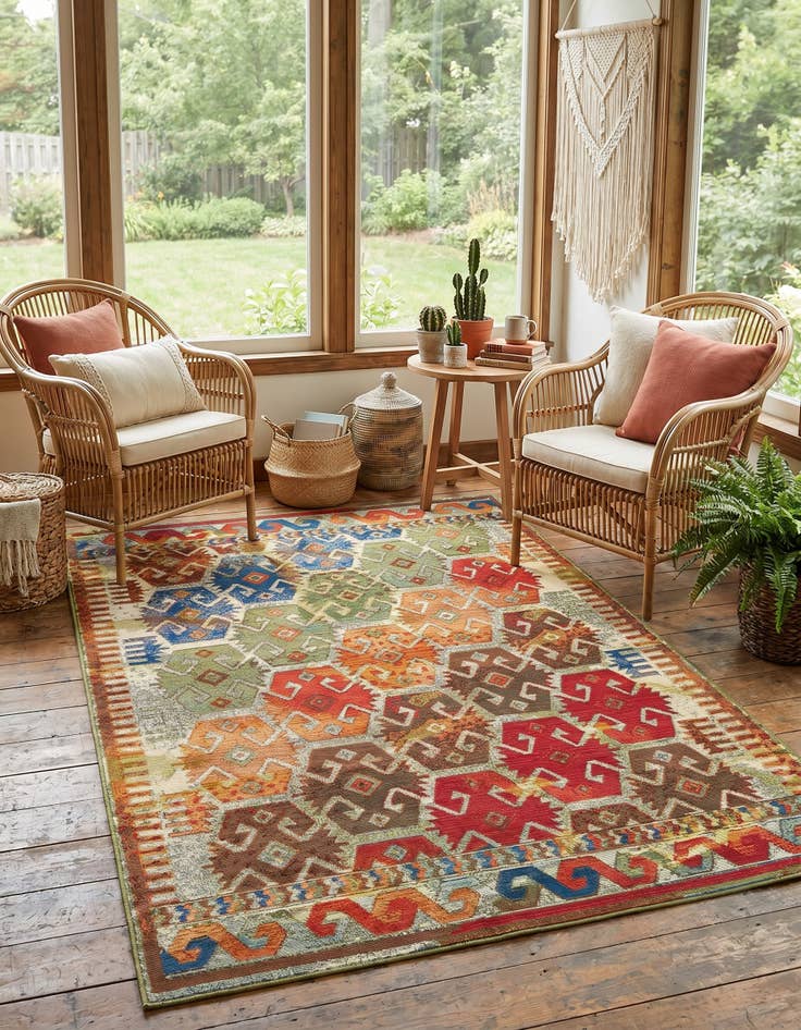 Detail image of 4' x 6' Easy-Clean Southwestern Indoor / Outdoor Rug