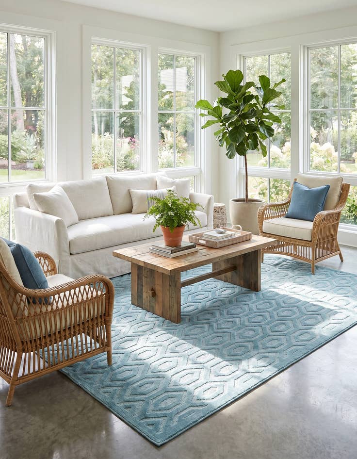 Detail image of 9' x 12' Easy-Clean Trellis Textured Indoor / Outdoor Rug