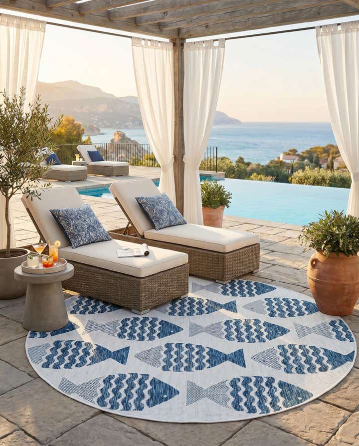 6' x 6' Easy-Clean Coastal Indoor / Outdoor Round Rug