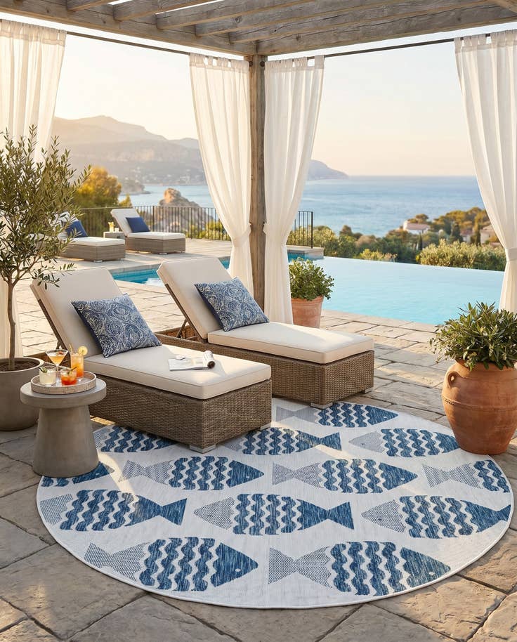 Detail image of 6' x 6' Easy-Clean Coastal Indoor / Outdoor Round Rug