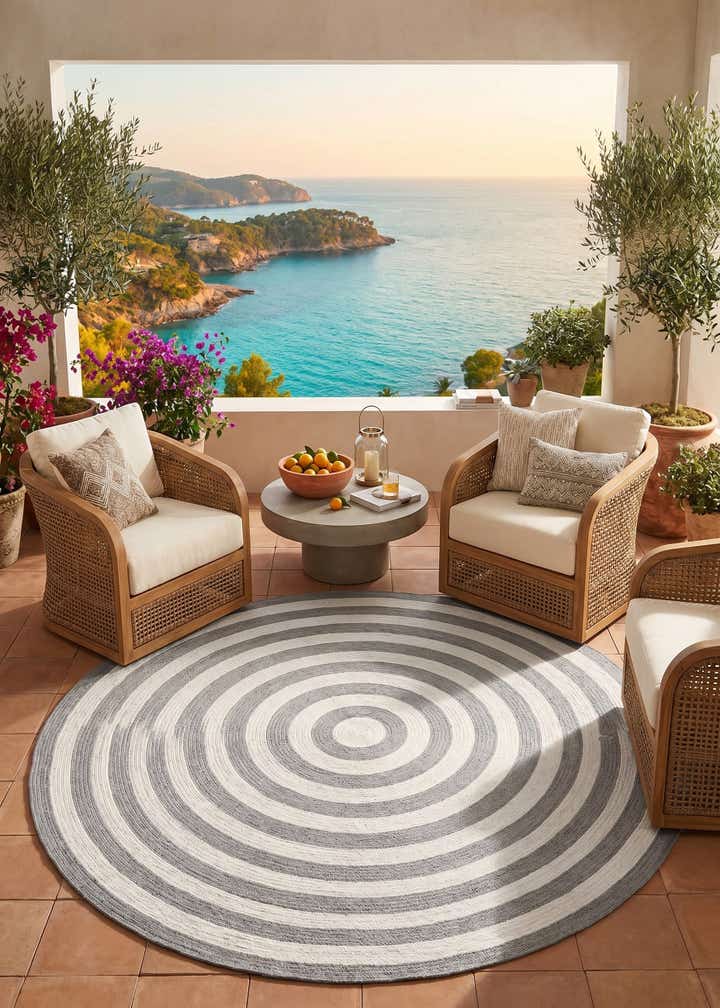 7' 10 x 7' 10 Easy-Clean Eco Verse Washable Indoor / Outdoor Round Rug