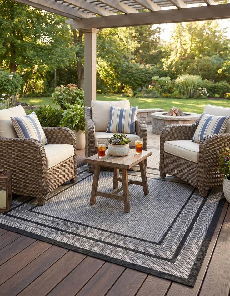 Detail image of 5' 3 x 5' 3 Easy-Clean Border Indoor / Outdoor Square Rug