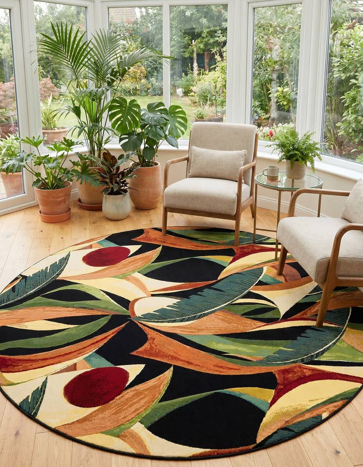 Detail image of 10' x 10' Easy-Clean Botanical Indoor / Outdoor Round Rug