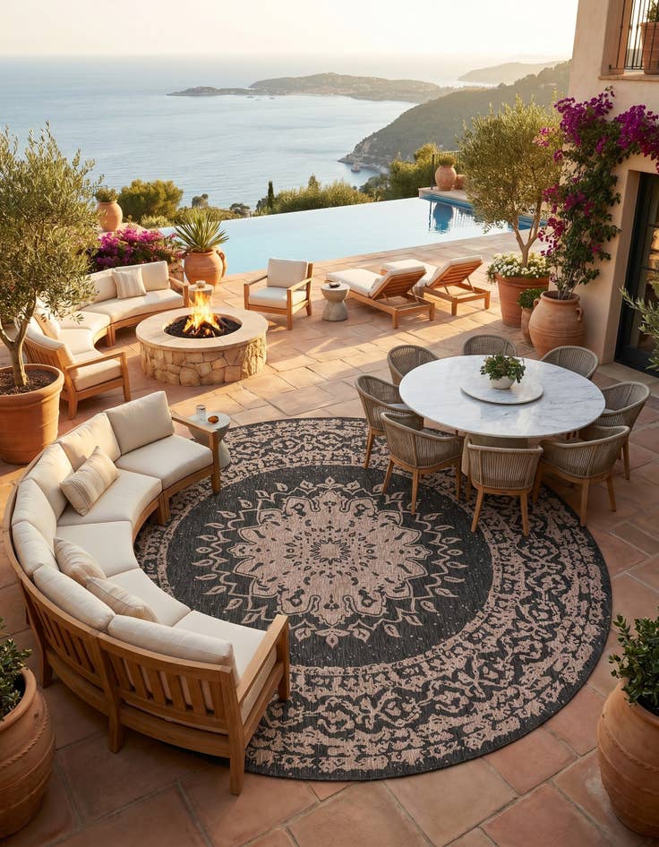Detail image of 13' x 13' Easy-Clean Traditional Indoor / Outdoor Round Rug