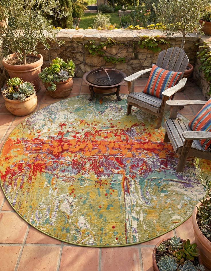 Detail image of 5' x 5' Easy-Clean Modern Indoor / Outdoor Round Rug