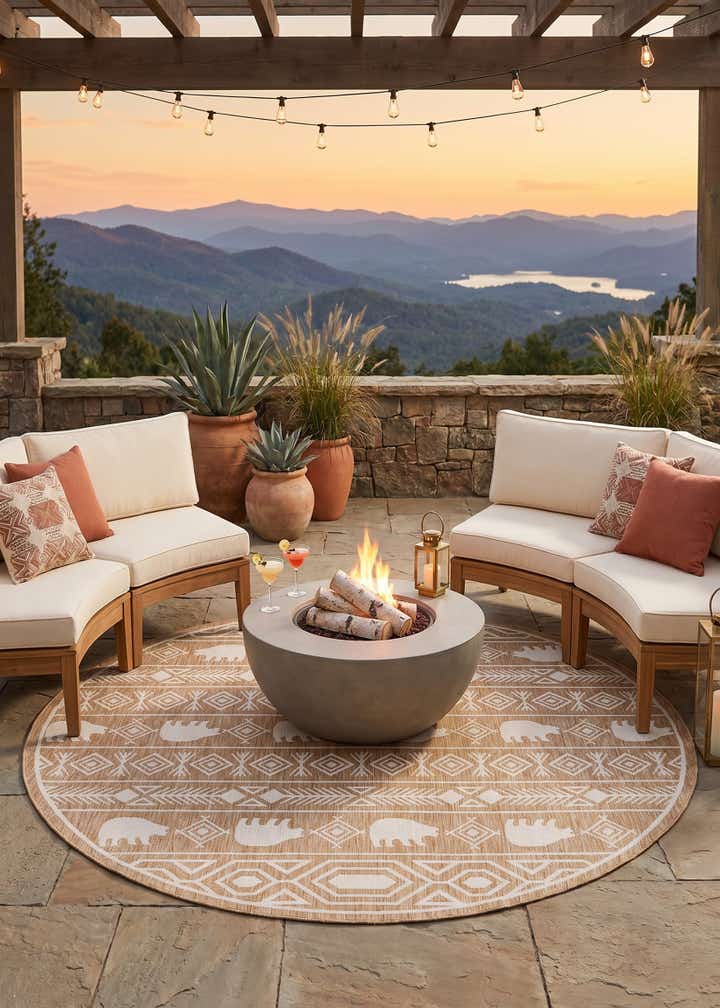 10' x 10' Easy-Clean Southwestern Indoor / Outdoor Round Rug