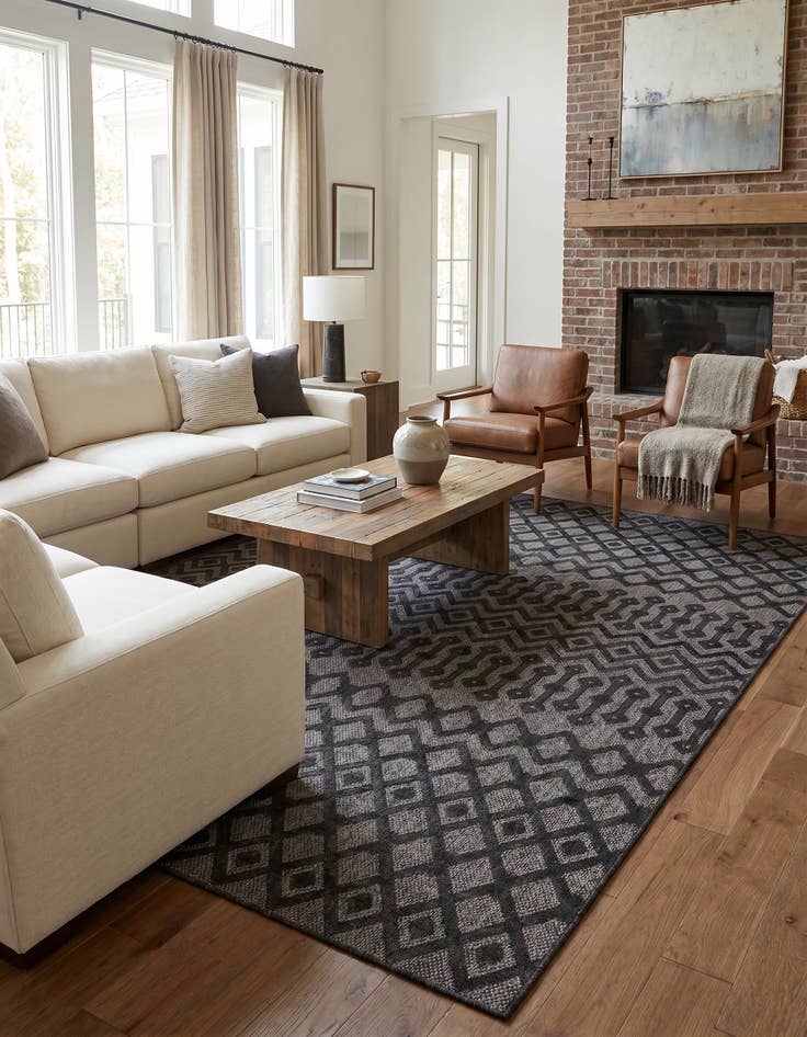 Detail image of 9' x 12' Easy-Clean Trellis Textured Indoor / Outdoor Rug