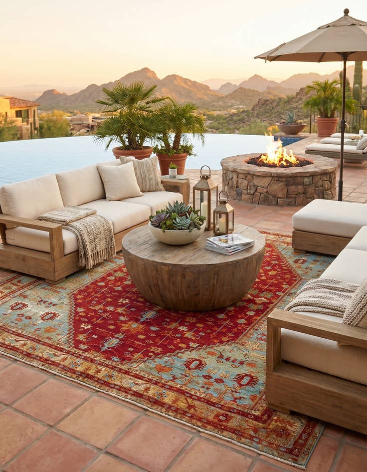 Detail image of 10' x 10' Easy-Clean Traditional Indoor / Outdoor Square Rug