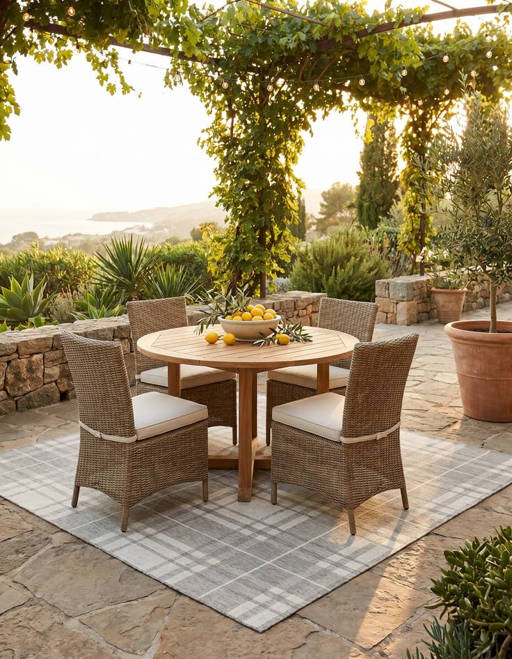 Detail image of 7' 10 x 7' 10 Easy-Clean Checkered Indoor / Outdoor Square Rug