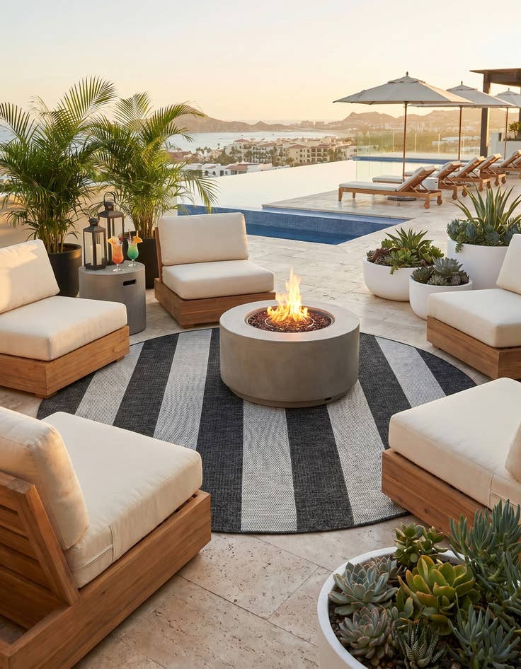 Detail image of 6' x 6' Easy-Clean Striped Indoor / Outdoor Round Rug