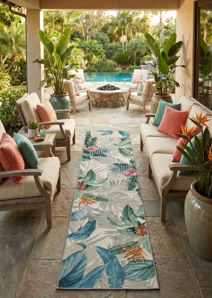 2' 7 x 10' Easy-Clean Botanical Indoor / Outdoor Runner Rug