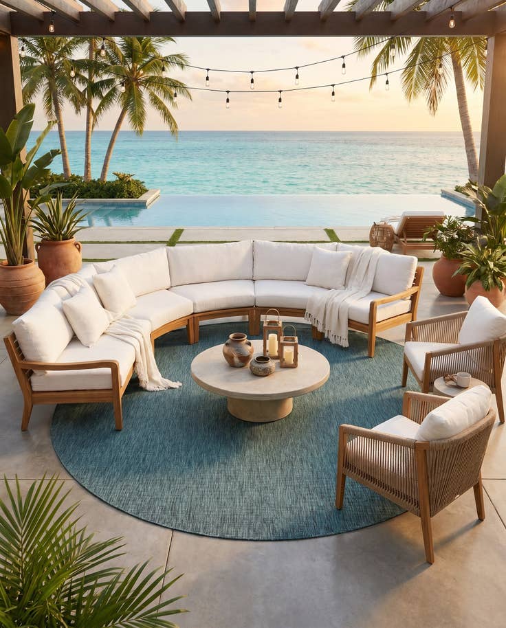 Detail image of 13' x 13' Easy-Clean Solid Indoor / Outdoor Round Rug