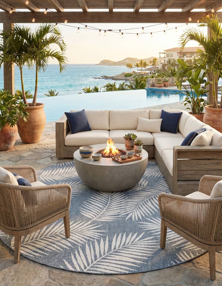 Detail image of 10' 8 x 10' 8 Easy-Clean Botanical Indoor / Outdoor Round Rug