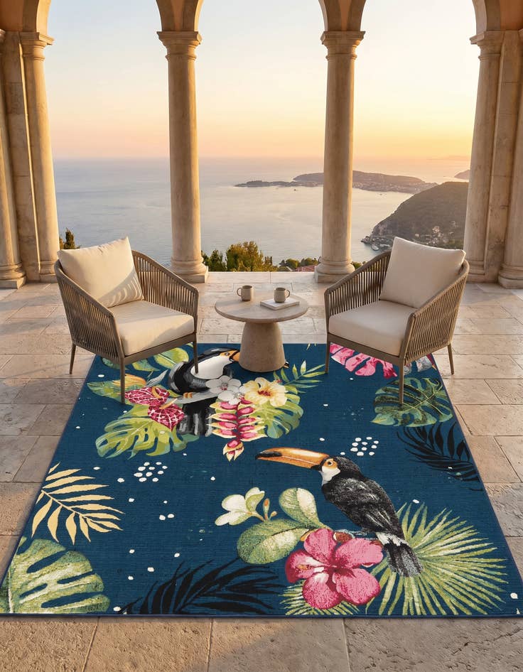 Detail image of 6' x 6' Easy-Clean Botanical Indoor / Outdoor Square Rug
