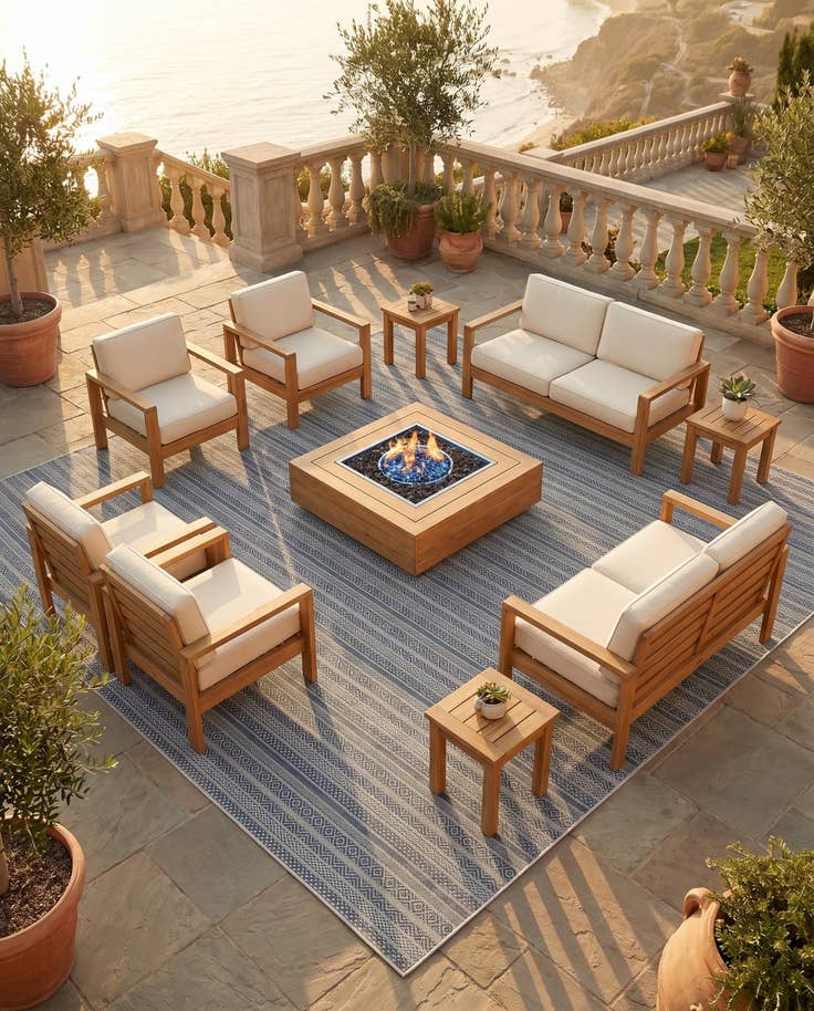 Detail image of 10' x 10' Easy-Clean Striped Indoor / Outdoor Square Rug