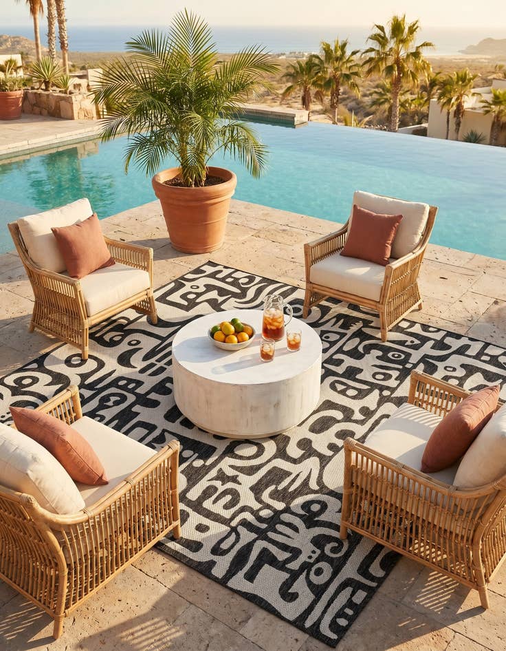 Detail image of 7' 10 x 7' 10 Easy-Clean Modern Indoor / Outdoor Square Rug