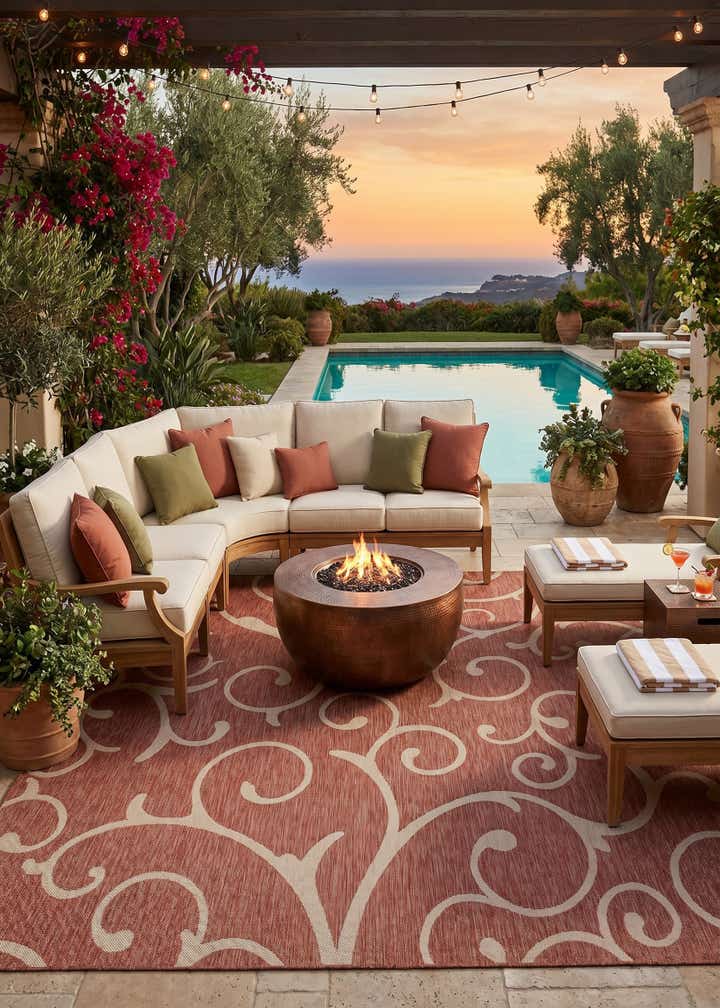 13' x 13' Easy-Clean Botanical Indoor / Outdoor Square Rug