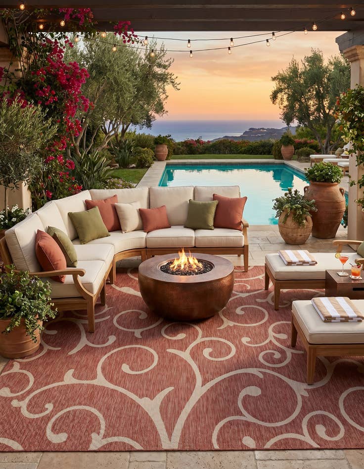 Detail image of 13' x 13' Easy-Clean Botanical Indoor / Outdoor Square Rug