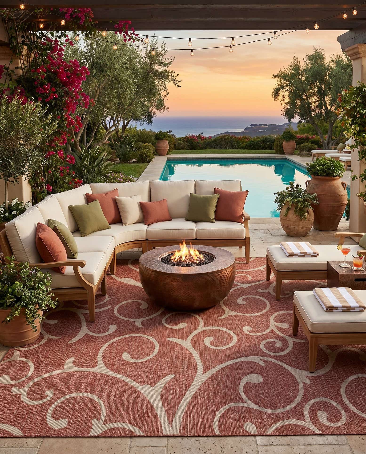 13' x 13' Easy-Clean Botanical Indoor / Outdoor Square Rug