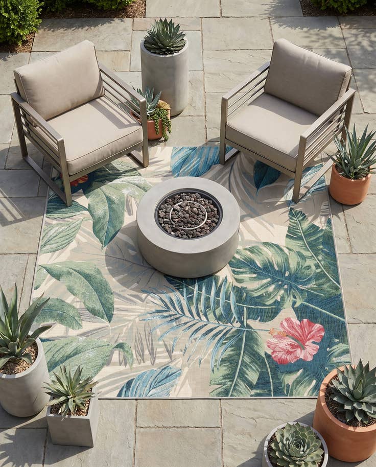 Detail image of 5' 3 x 5' 3 Easy-Clean Botanical Indoor / Outdoor Square Rug