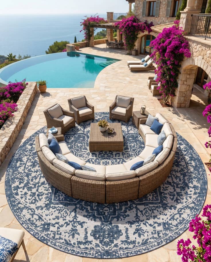 Detail image of 13' x 13' Easy-Clean Jill Zarin Dubai Indoor / Outdoor Round Rug