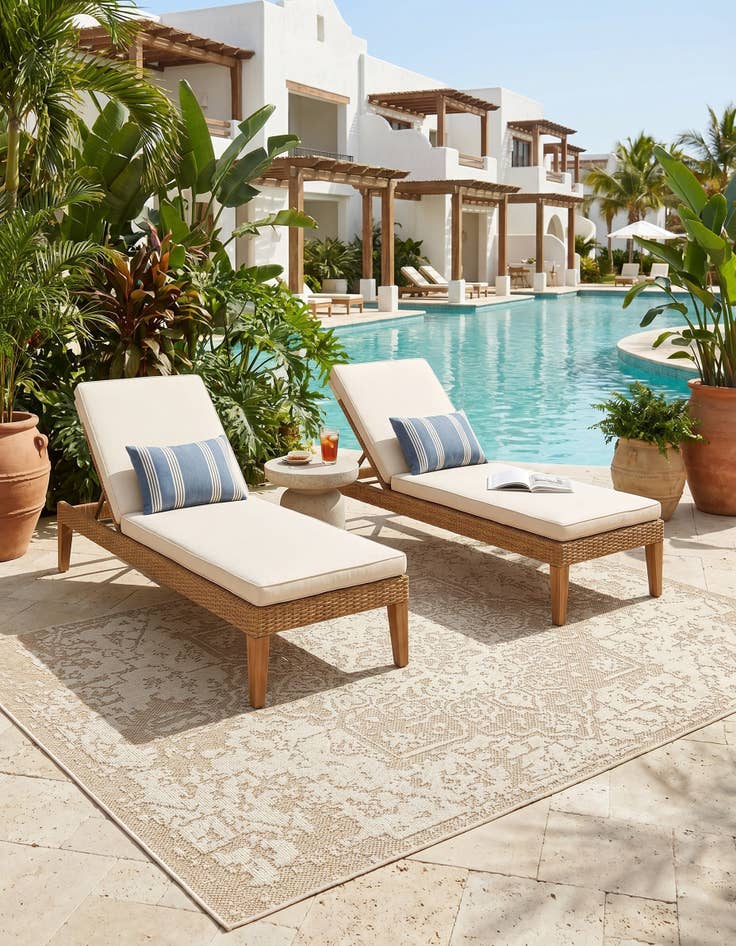 Detail image of 5' 3 x 8' Easy-Clean Traditional Indoor / Outdoor Rug