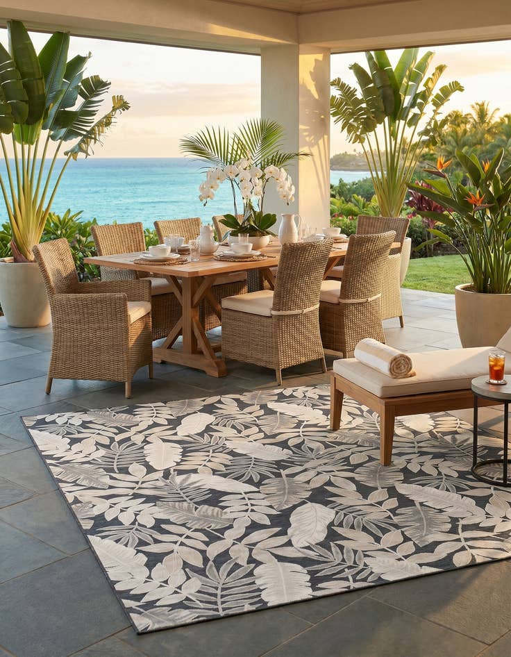 Detail image of 9' 9 x 12' Easy-Clean Botanical Indoor / Outdoor Rug