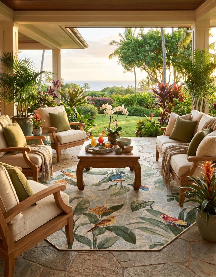 Detail image of 7' 10 x 7' 10 Easy-Clean Botanical Indoor / Outdoor Octagon Rug