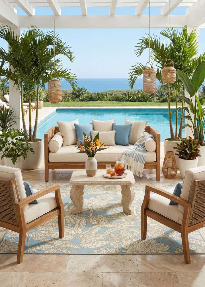 7' 10 x 7' 10 Easy-Clean Botanical Indoor / Outdoor Square Rug