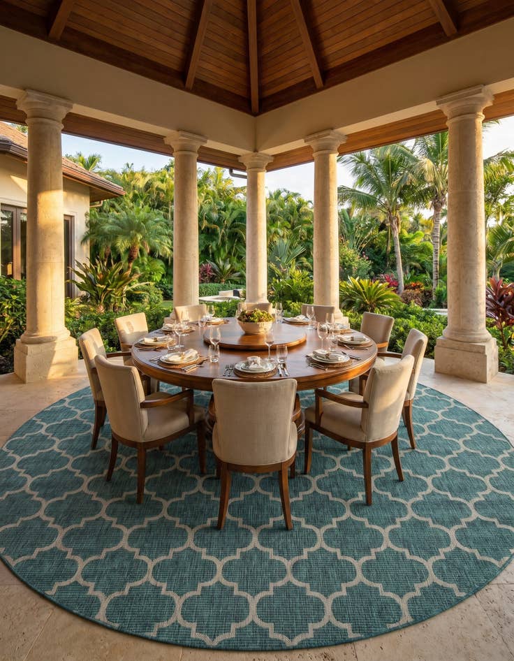 Detail image of 13' x 13' Easy-Clean Lattice Indoor / Outdoor Round Rug