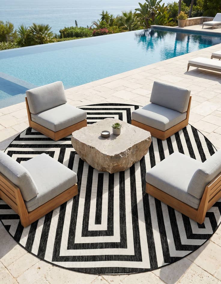 Detail image of 10' x 10' Easy-Clean Modern Indoor / Outdoor Round Rug
