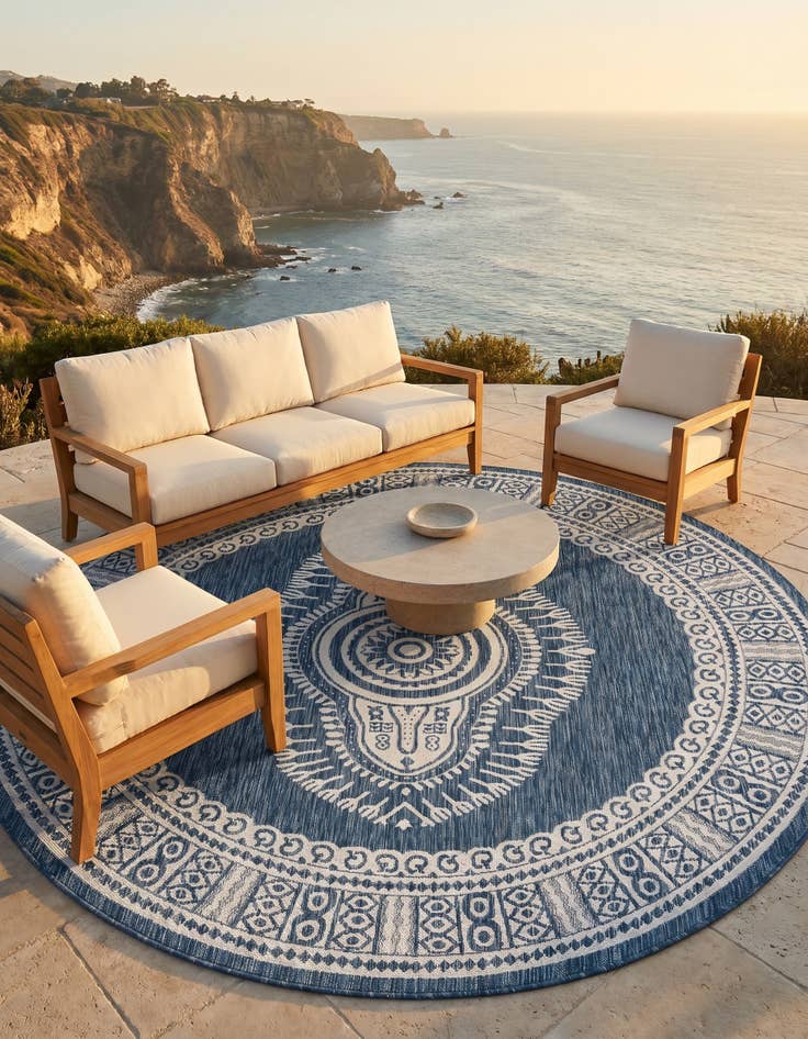 Detail image of 7' 10 x 7' 10 Easy-Clean Traditional Indoor / Outdoor Round Rug