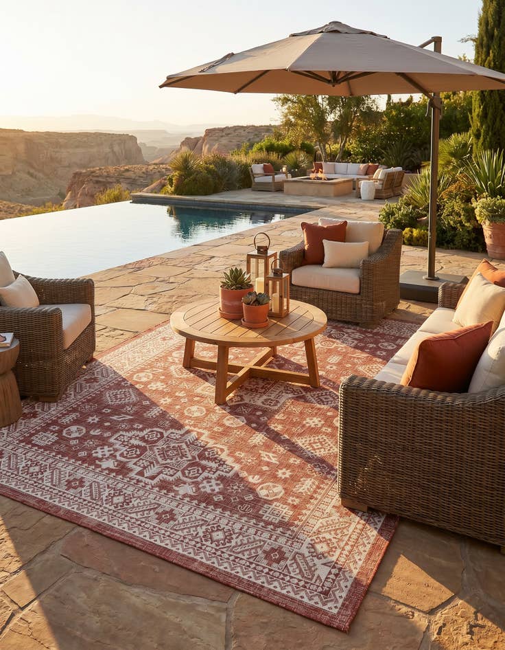 Detail image of 7' 10 x 11' Easy-Clean Aztec Indoor / Outdoor Rug