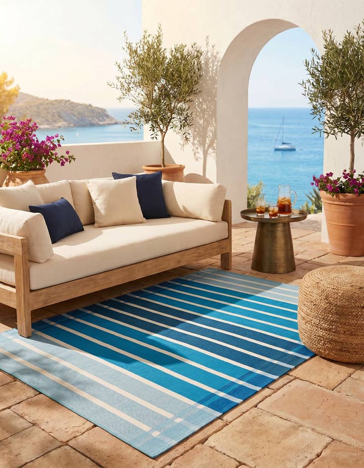 Detail image of 5' 3 x 8' Easy-Clean Striped Indoor / Outdoor Rug