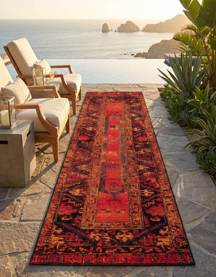 Detail image of 2' x 6' Easy-Clean Tribal Indoor / Outdoor Runner Rug