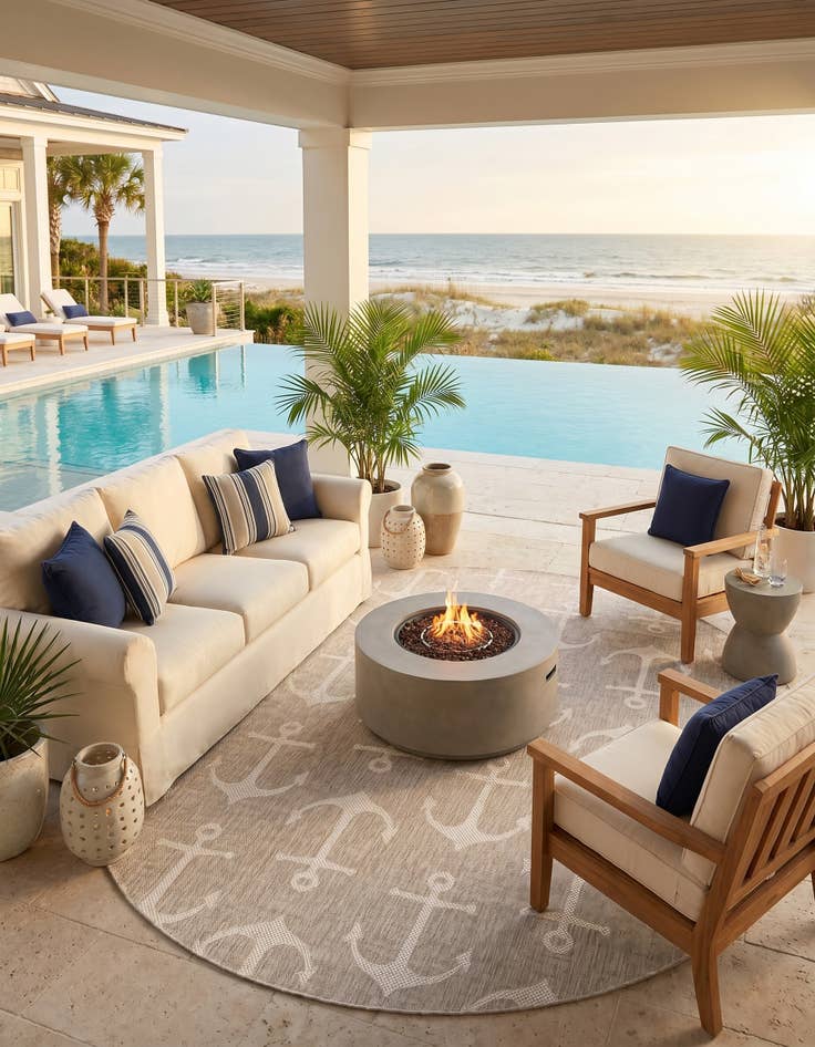 Detail image of 7' 10 x 7' 10 Easy-Clean Coastal Indoor / Outdoor Round Rug