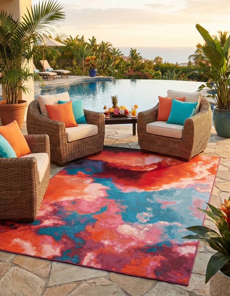 Detail image of 5' 3 x 8' Easy-Clean Modern Indoor / Outdoor Rug