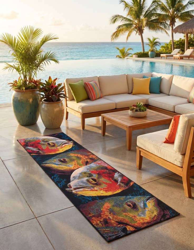 Detail image of 2' x 6' Easy-Clean Coastal Indoor / Outdoor Runner Rug