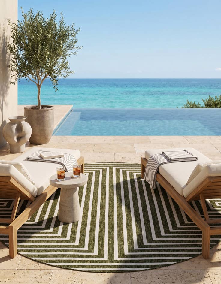 Detail image of 10' x 10' Easy-Clean Modern Indoor / Outdoor Round Rug