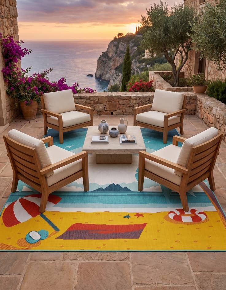 Detail image of 7' 10 x 7' 10 Easy-Clean Coastal Indoor / Outdoor Square Rug