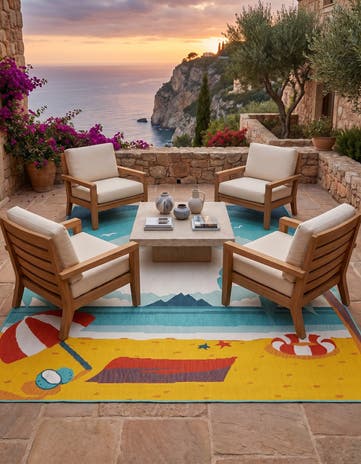 Easy-Clean Coastal Indoor / Outdoor Square Rug
