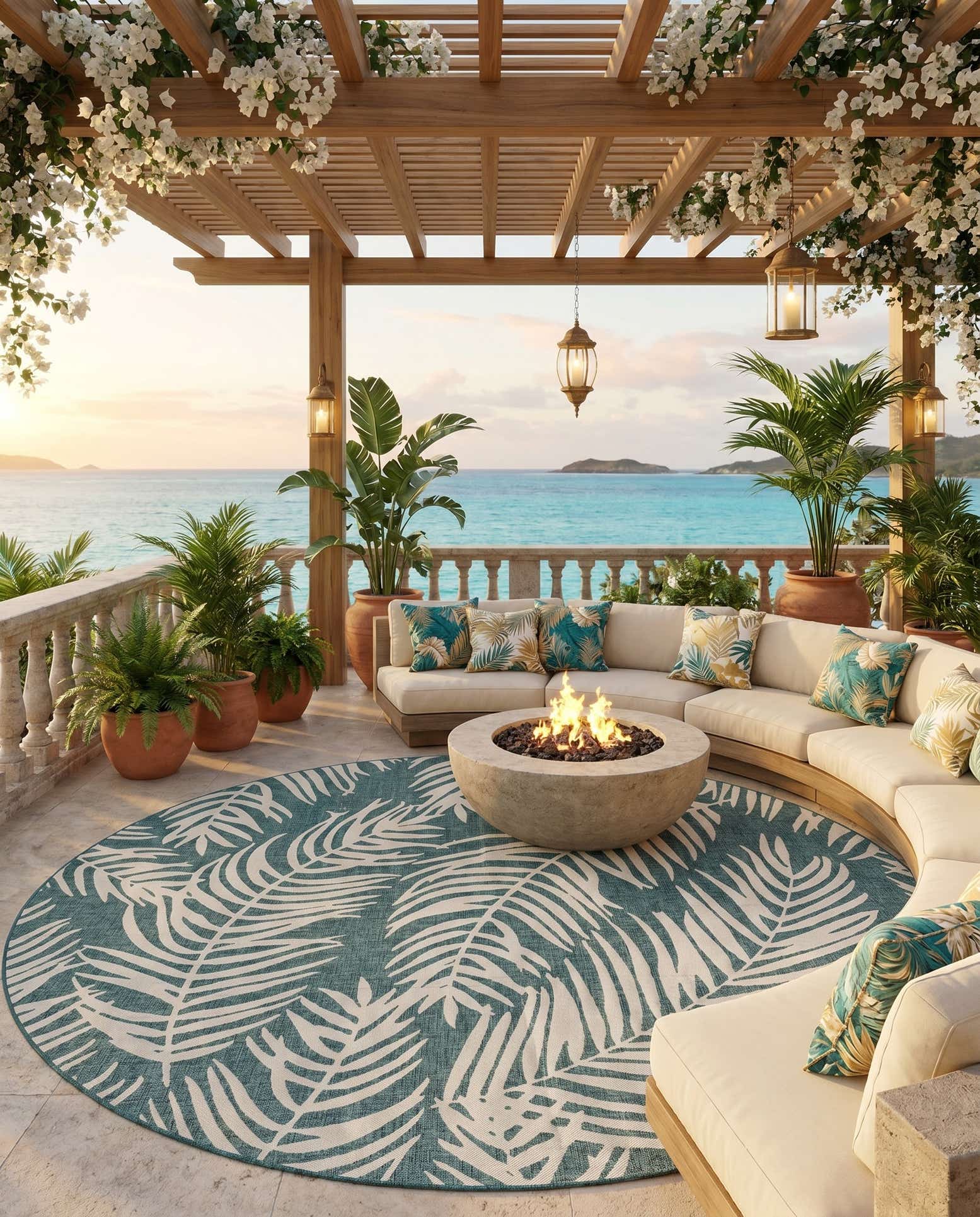 13' x 13' Easy-Clean Botanical Indoor / Outdoor Round Rug