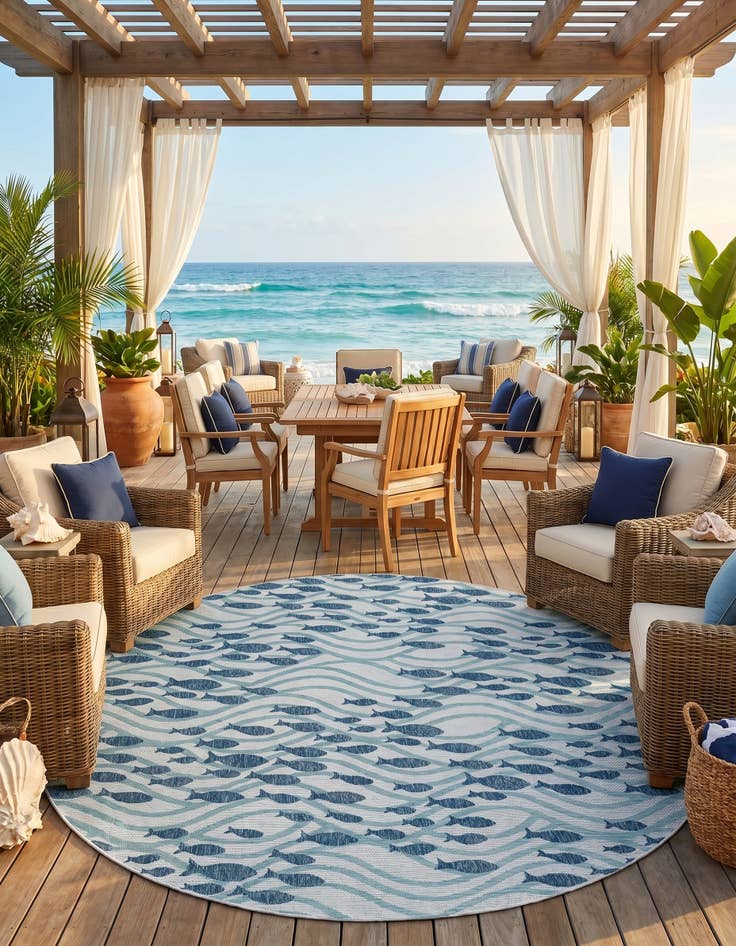 Detail image of 10' x 10' Easy-Clean Coastal Indoor / Outdoor Round Rug