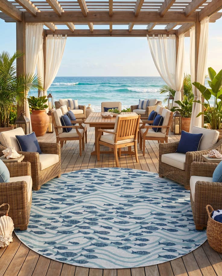 Detail image of 10' x 10' Easy-Clean Coastal Indoor / Outdoor Round Rug