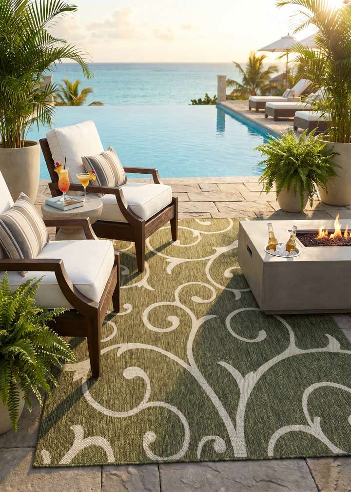 6' x 9' Easy-Clean Botanical Indoor / Outdoor Rug