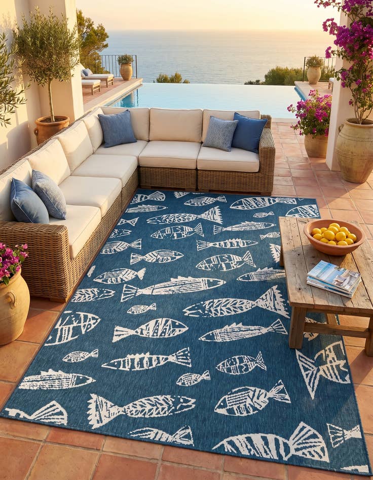 Detail image of 5' 3 x 8' Easy-Clean Coastal Indoor / Outdoor Rug