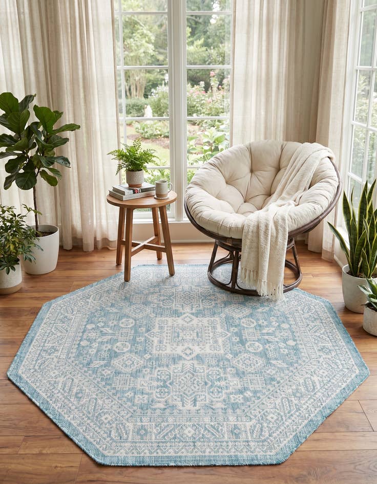 Detail image of 5' 3 x 5' 3 Easy-Clean Aztec Indoor / Outdoor Octagon Rug